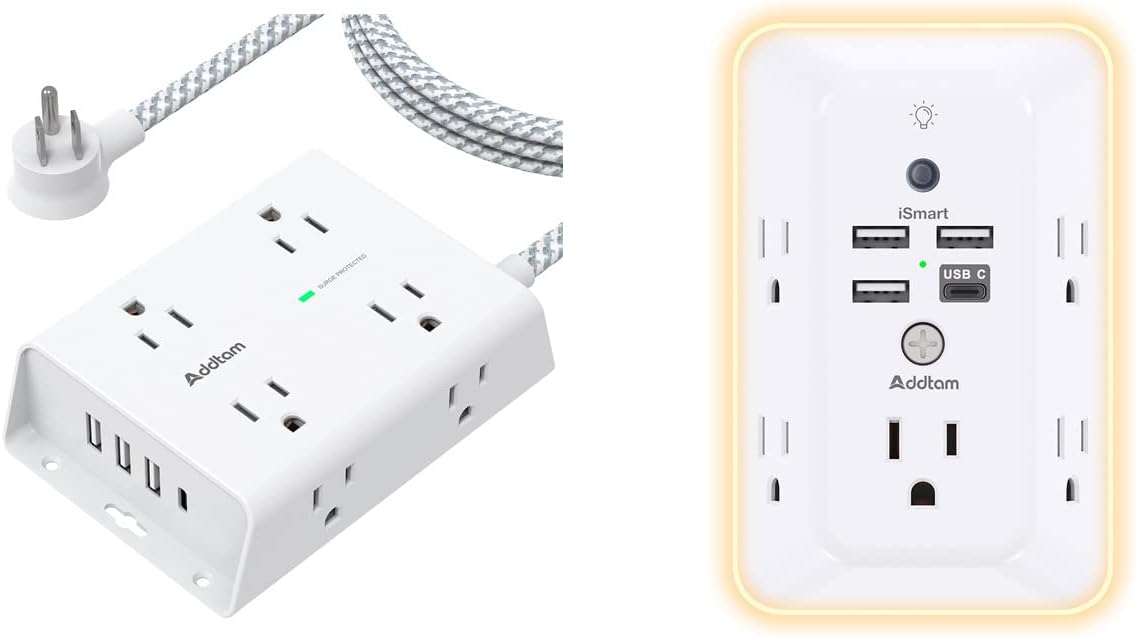 Surge Protector Power Strip, 8 Widely Outlets with 4 USB Ports(1 USB C Outlet) and Outlet Extender with Night Light, Essential for Dorm Home Office, ETL Listed