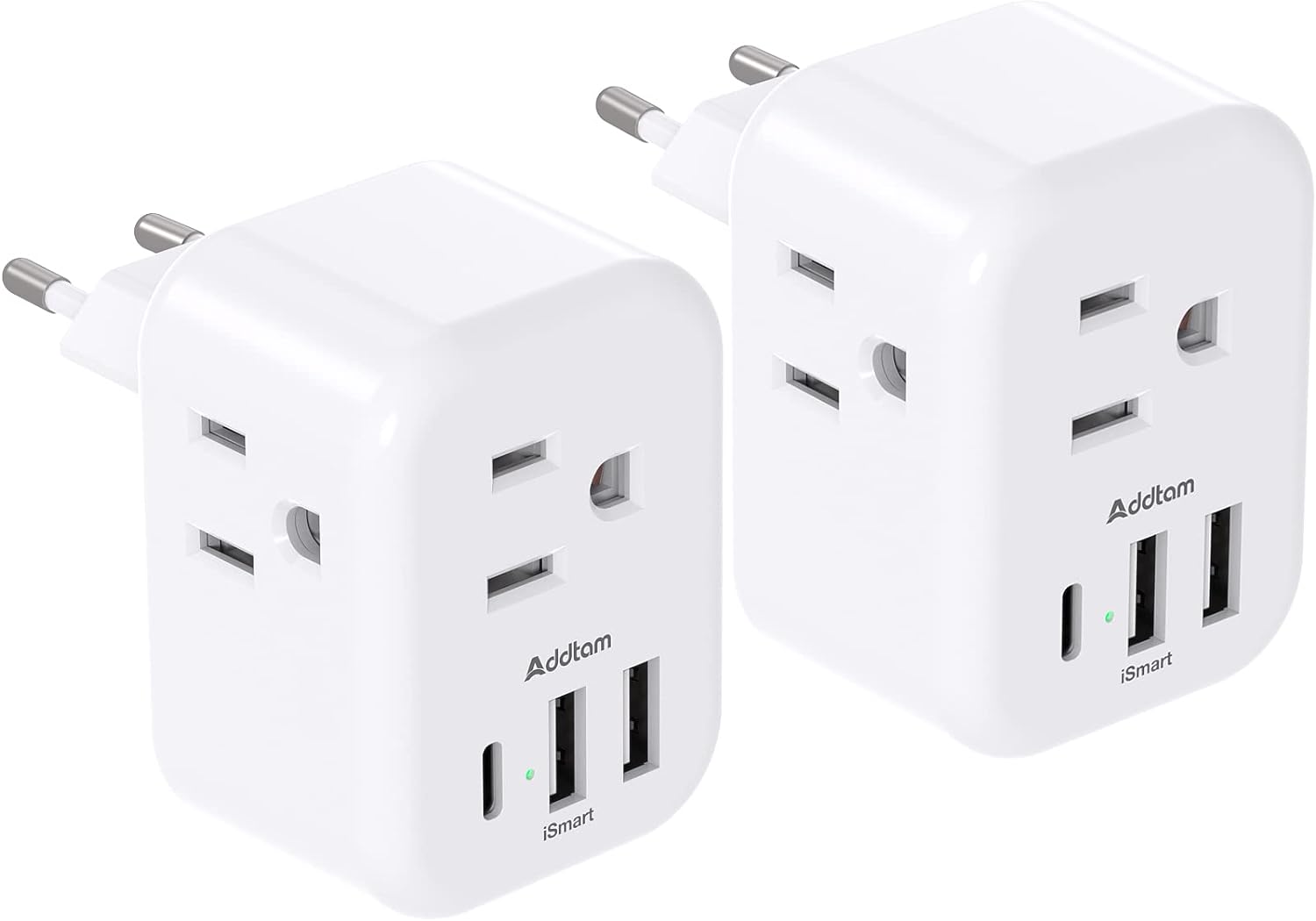 2 Pack European International Power Plug Adapter with 3 Outlets 3 USB Charging Ports(1 USB C), Travel Essentials to Italy,Greece,Israel,France, Spain (Type C)