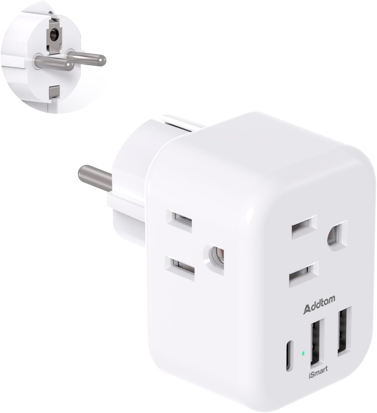 Germany France Travel Plug Adapter, 3 Outlets and 3 USB Charging Ports(1 USB C), Addtam Type E/F International Power Adapter, Travel Essentials US to Europe France Germany South Korea Netherlands