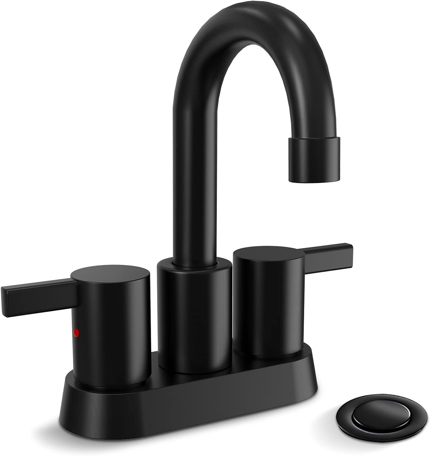 Phiestina 4 Inch 2 Handle Centerset Matte Black Lead-Free Modern Bathroom Faucet, 360 Swivel Spout 2-3 Hole RV Bathroom Vanity Sink Faucet with Pop Up Drain and Water Supply LinesBF015-1-MB