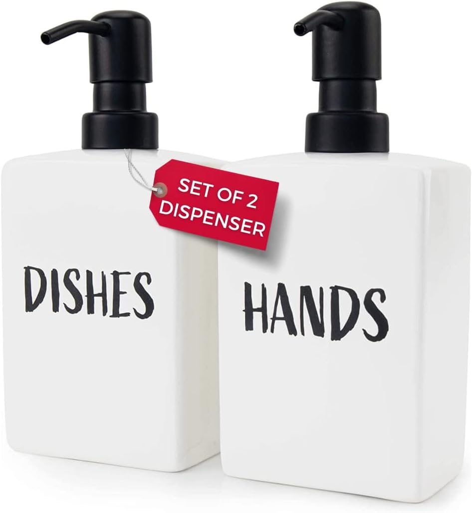 Granrosi Dish Soap Dispenser for Kitchen Sink, Kitchen Soap Dispenser Set of 2, Hand Soap Dispenser Pump, Farmhouse Kitchen Liquid Soap Dispenser, Hand Soap Pump, Foaming Soap Dispenser - White