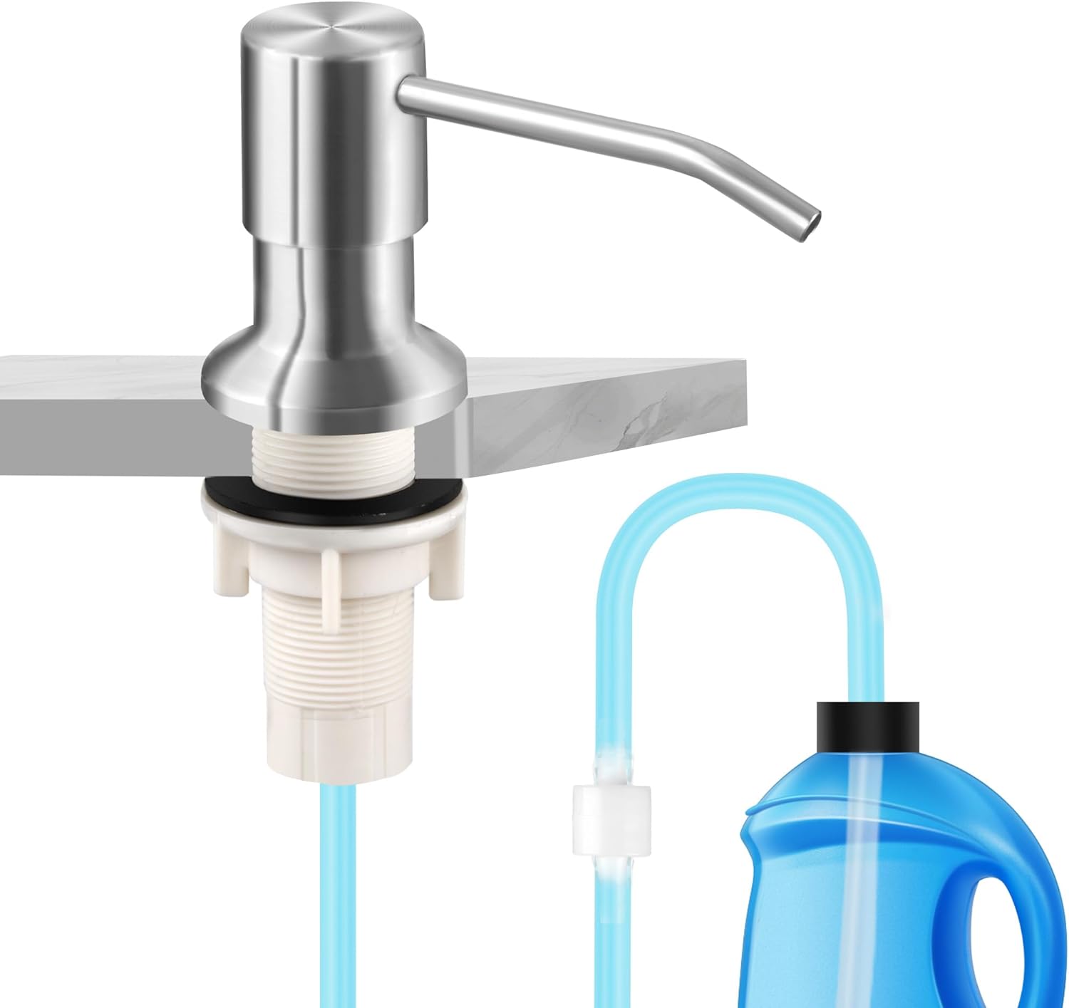 Dish Soap Dispenser for Kitchen Sink and Tube Kit, 47 Tube Connects Pump Directly to Soap Bottle Brushed Nickel