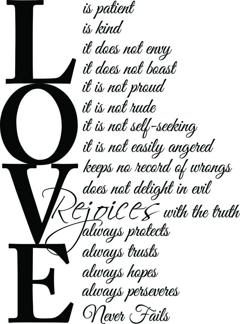 (23x31) Love is Patient Love is Kind 1 Corinthians 13:4-7. Vinyl Wall Decal Decor Quotes Sayings Inspirational Wall Art