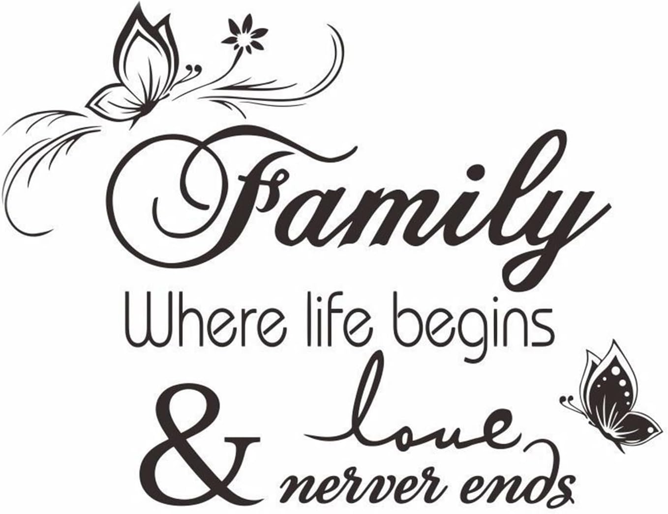 Family Wall Lettering Stickers Art Vinyl Removable Decals Where Life Begins & Love Never End Wallpaper Home Decor for Living Room Bedroom