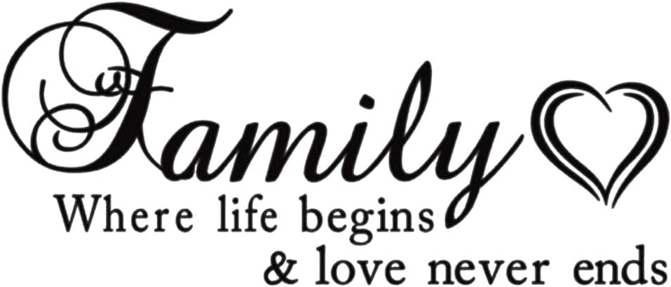 AUHOKY Family Where Life Begins & Love Never Ends Wall Decal Sticker Quotes, Removable DIY Mural Sayings Wallpaper Home Decor for Living Room Bedroom  Warm & Loving Art Words (Black,C)