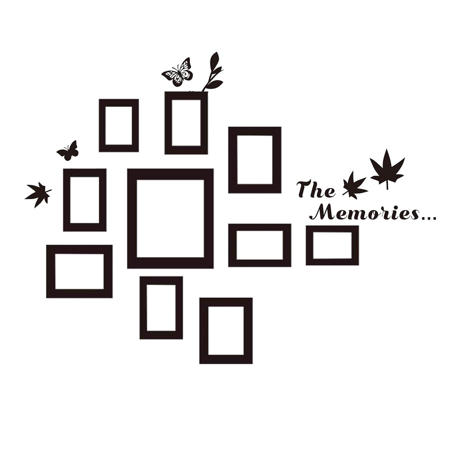 CUNYA Set of 10 Family Picture Frame Wall Decor Stickers, DIY Wallpaper Paste The Memories Photos with Maple Leaf Butterfly Wall Art Decal Home Decoration for Living Room, Bedroom