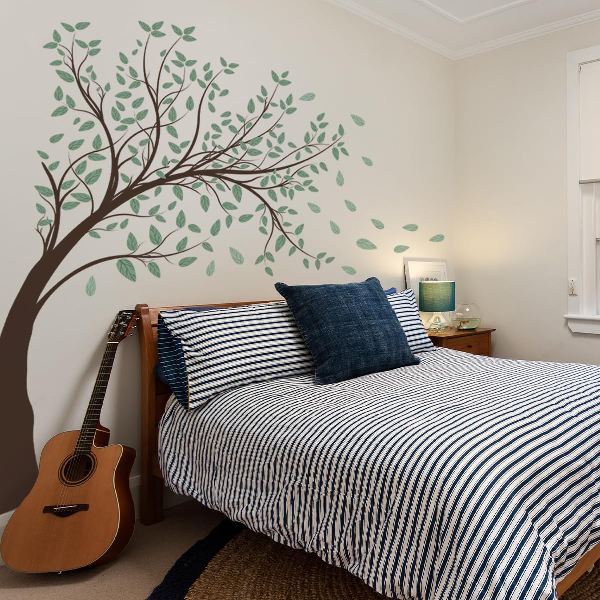 Giant Green Tree Wall Decals 3D Flying Leaves Wall Stickers DIY Removable Large Green Tree Branches Forest Family Photo Home Wallpaper for Kids Baby Bedroom Living Room Nursery Decoration