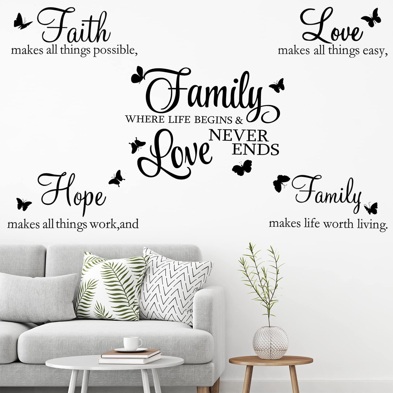 2 Sheets Vinyl Wall Decals, Faith Makes All Things Possible, Family Wall Decals Wall Stickers Quotes Inspirational Decals, Motivational Wall Quote Sayings Stickers Butterfly Wall Stickers Home Decors