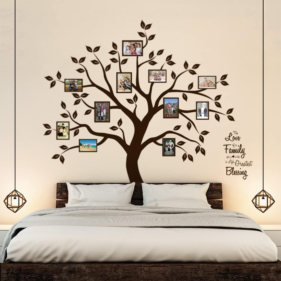 Family Tree Wall Decor  Family Saying Large Tree Wall Decals  Sweet Family Wall Decor for Living Room  Dark Brown Vinyl Photo Frames Collage Frame Wall Stickers with Quote