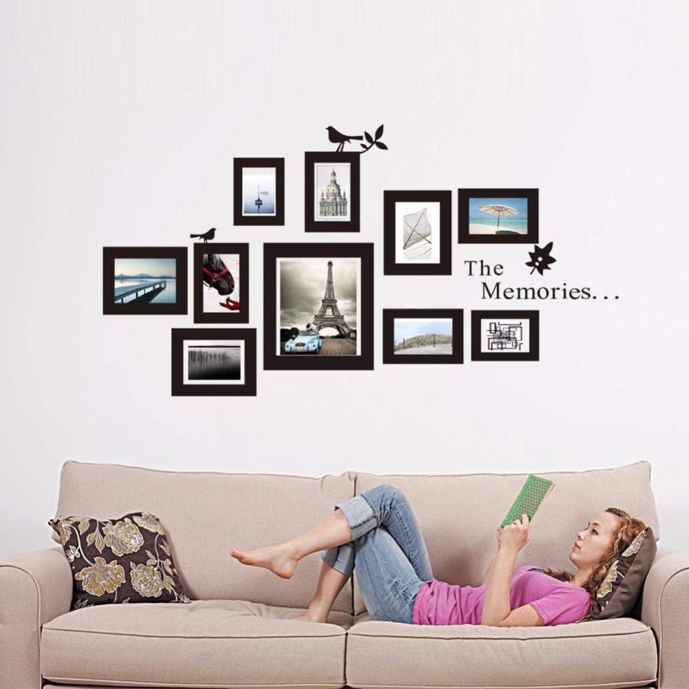 fufibwoesan Wall Decal with 10 Photo Frames Wall Sticker DIY Removable Vinyl Family Lettering Sayings Wall Decor No English Alphabet Wallpaper