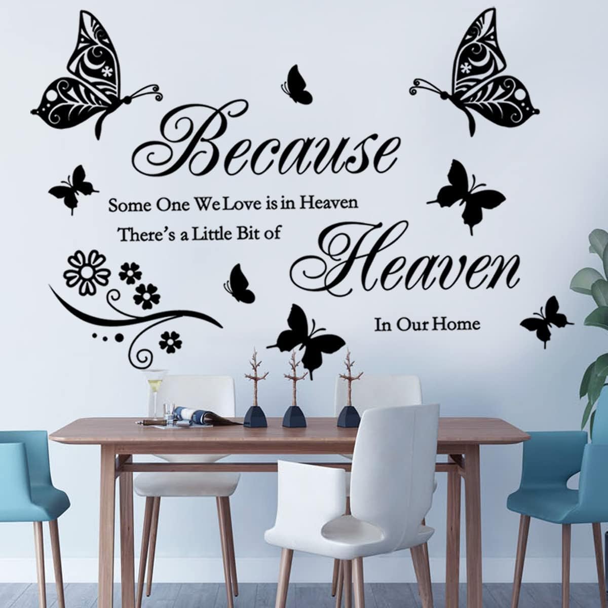 Wall Stickers Quotes Saying Wall Decals Because Someone We Love is in Heaven Decal Peel and Stick Lettering Words Wall Art Decals Vinyl Inspirational Religious Wall Sticker for Home Family Room Decor.