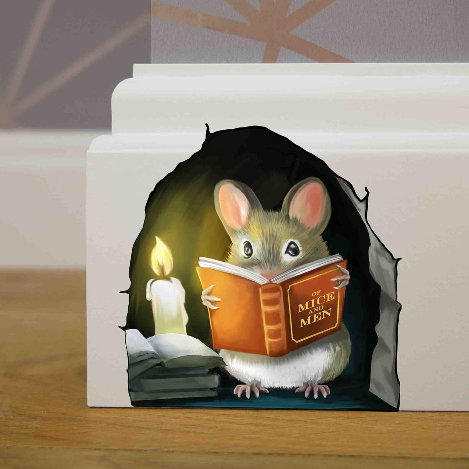 Mouse Reading Book, Wall Decor Sticker Decal, Kids Room, Classroom, Home, Bedroom, Bookcase, Book Lover, of Mice and Men, Children, Adorable, (Mouse Reading Book)