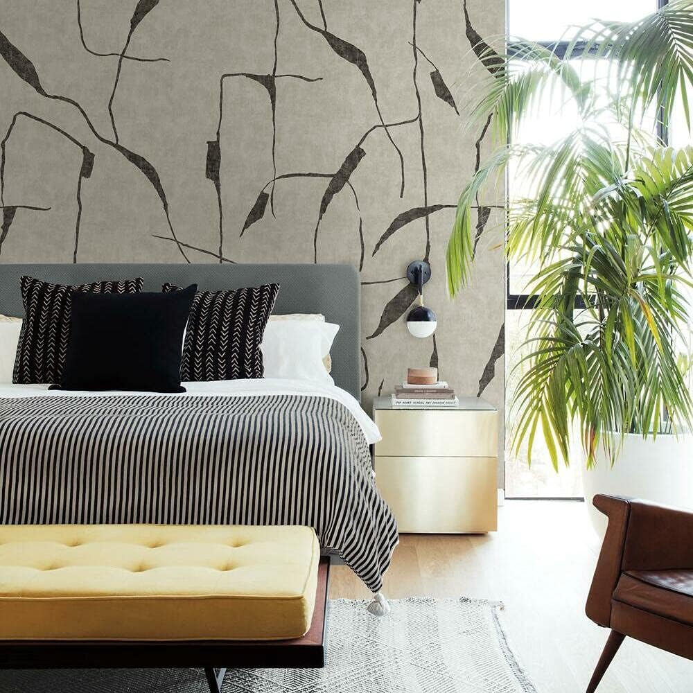 RoomMates RMK12208M Nikki Chu Taupe and Black Peel and Stick Wallpaper Mural