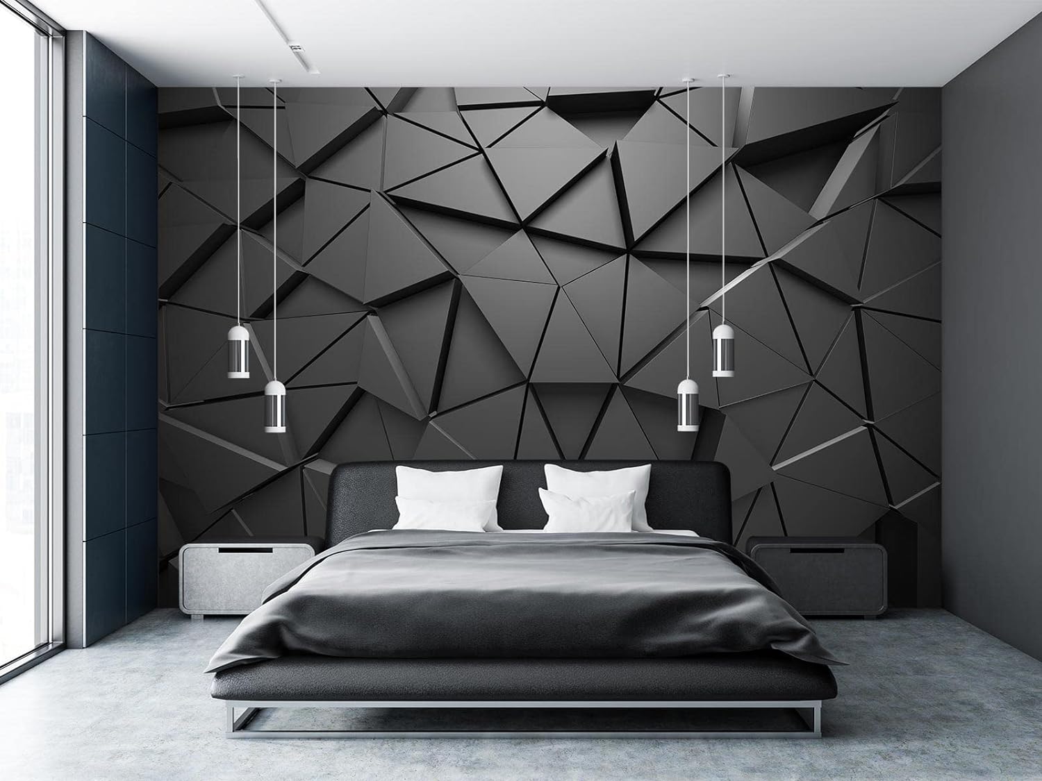 Cliouar-Black Geometric Figures 3D Wallpaper Mural Peel and Stick 98 x 58