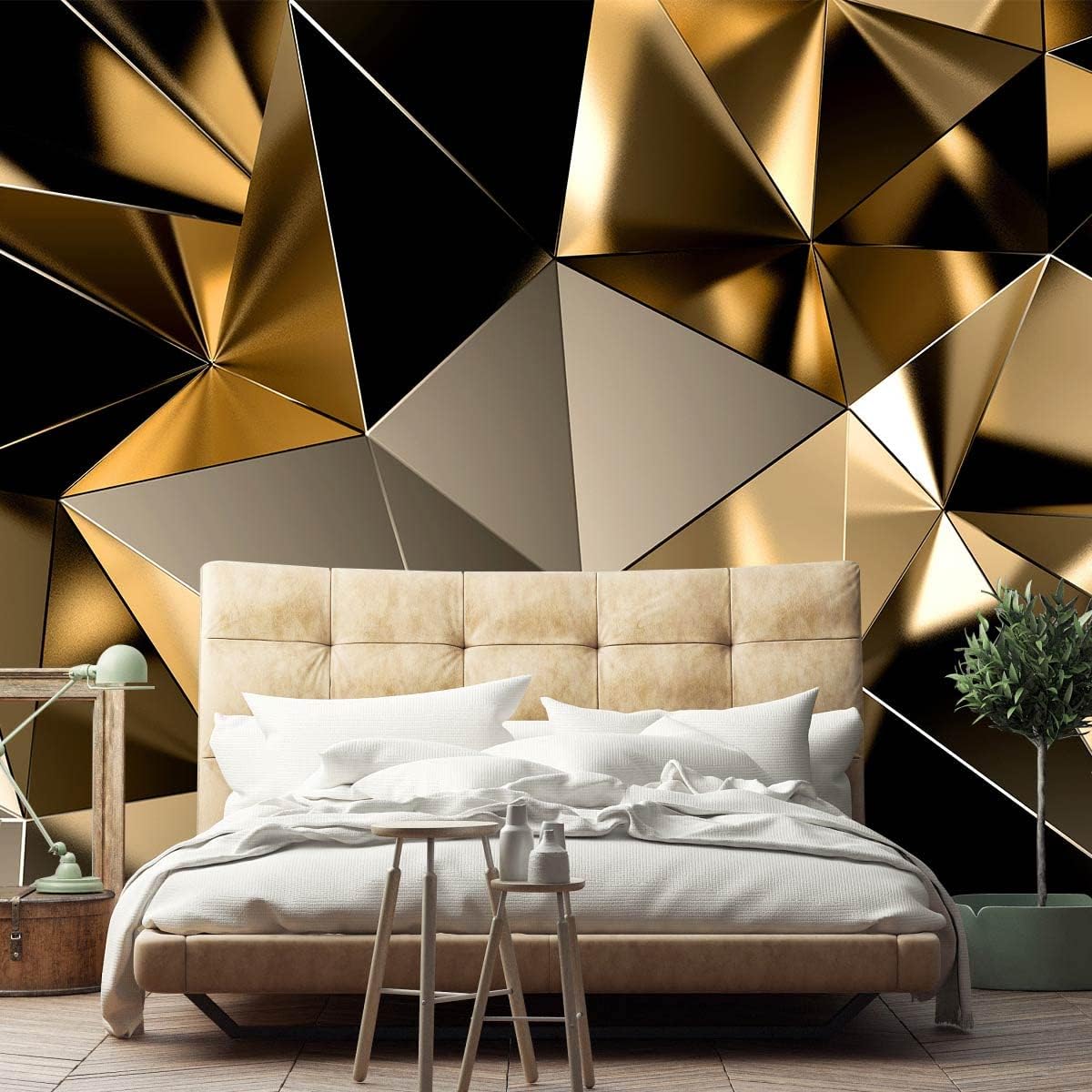 Bormia 3D Wallpaper Modern Luxury Gold Irregular Geometry Wall Murals Rhombus Large Wall Paper for Living Room Bedroom Dynamic Bar Ktv Backdrop(Not Peel n' Stick)