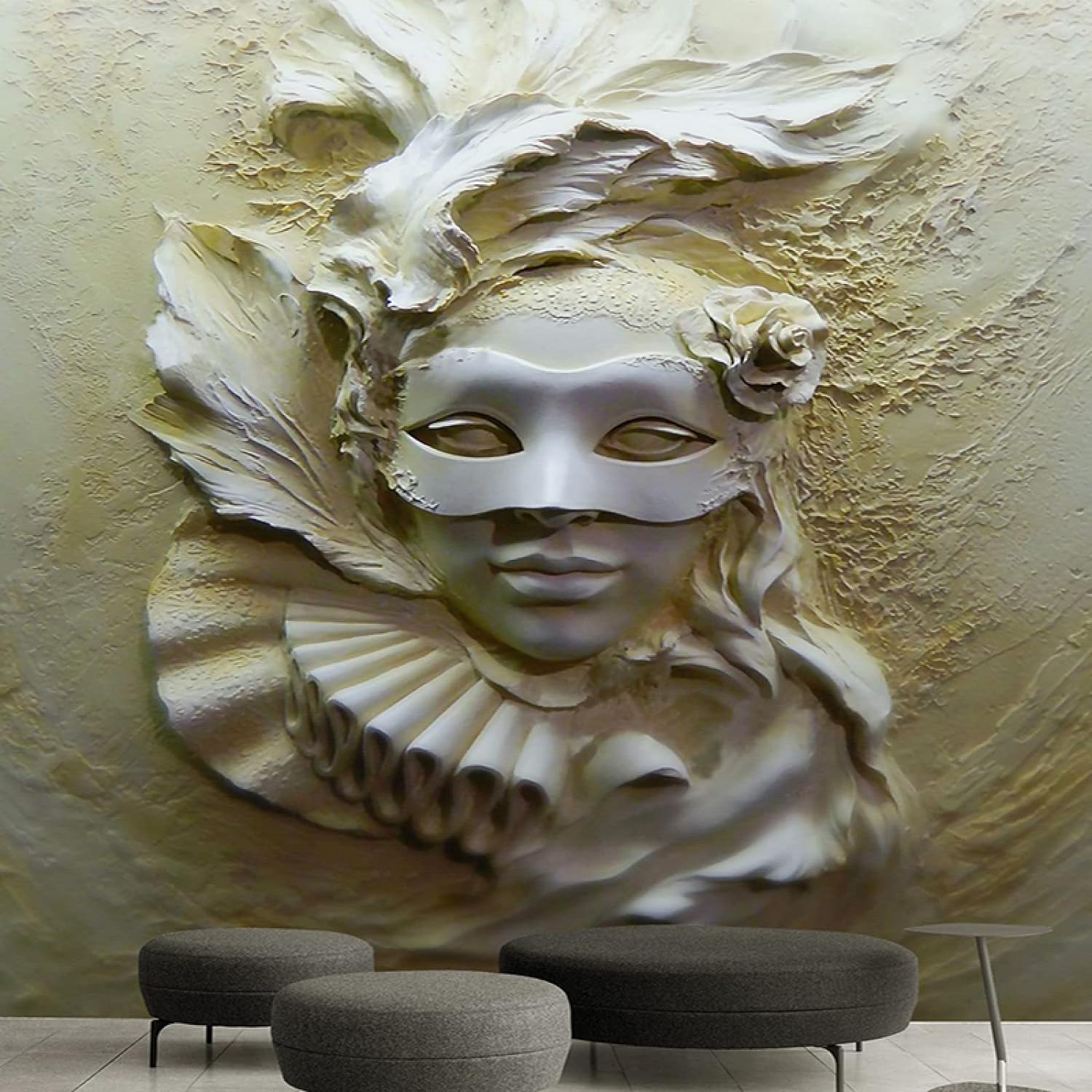 Stereoscopic Embossed Masked Flower Beauty 3D Wall Murals Wallpaper, Render Lllustration 3D Wall Murals Space, Wall Paper Suitable for Living Room and Bedroom,59W*39.4H inch