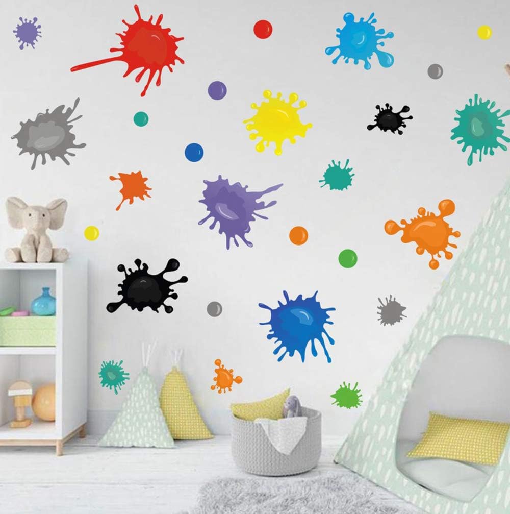 Multicolor Paint Splatter Wall Decal, Splatter and Splotches Wall Sticker for Art Room Nursery Classroom Decoration, Watercolor Paint Splatter Decor,Ink Paint Splat Wall Decal