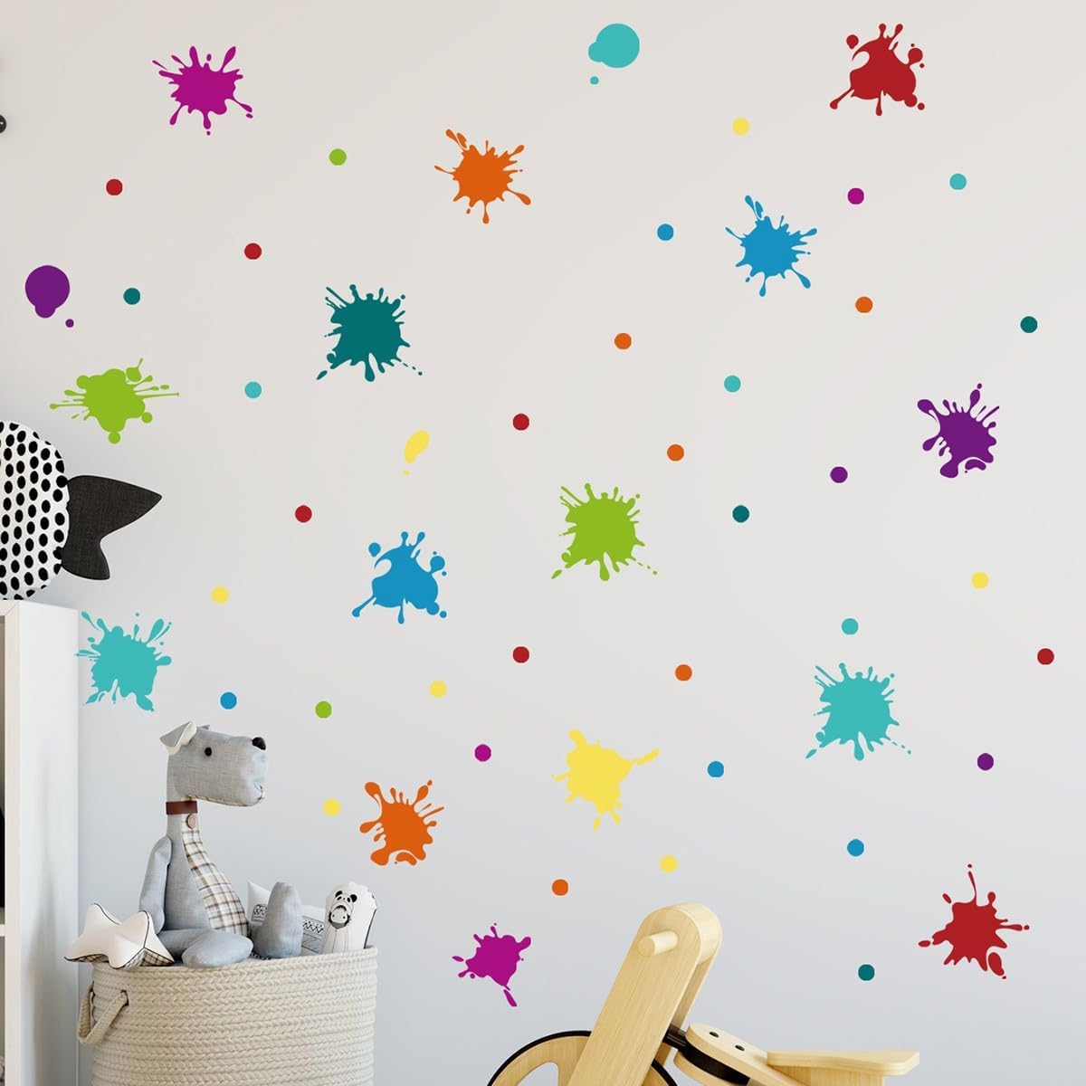 Quanhaigou Multicolor Paint Splatter Wall Decal, Splatter and Splotches Wall Sticker for Art Room Nursery Classroom Decoration