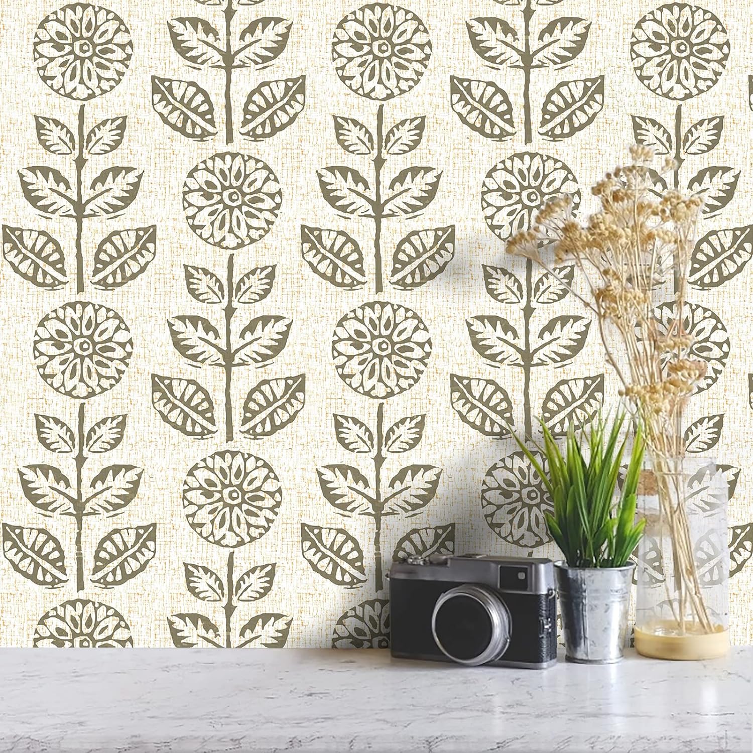 Wudnaye Floral Peel and Stick Wallpaper Vintage Decorative Wall Paper 17.7 inch  118 inch Tulip Self Adhesive Removable Contact Paper Retro Farmhouse Flower Wallpaper Vinyl