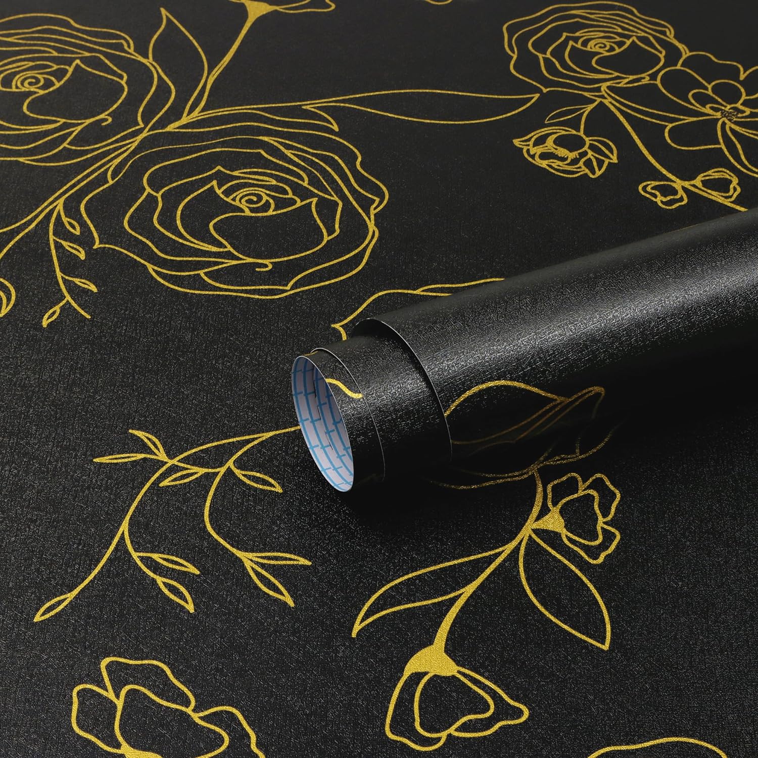 Safiyya Peel and Stick Wallpaper Gold and Black Contact Paper Floral Wallpaper Peel and Stick Removable Wallpapr Boho Wallpaper Flower Contact Paper for Cabinets and Walls Vinyl Rolls 118x17.3