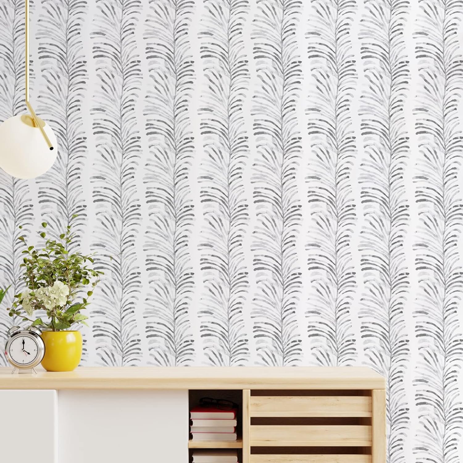 Mecpar Grey White Peel and Stick Wallpaper Stripe Wallpaper 17.3 x 118 Modern Herringbone Contact Paper Boho Watercolor Tree branchs Self Adhesive Floral Wallpaper for Room Cabinets Wall Covering