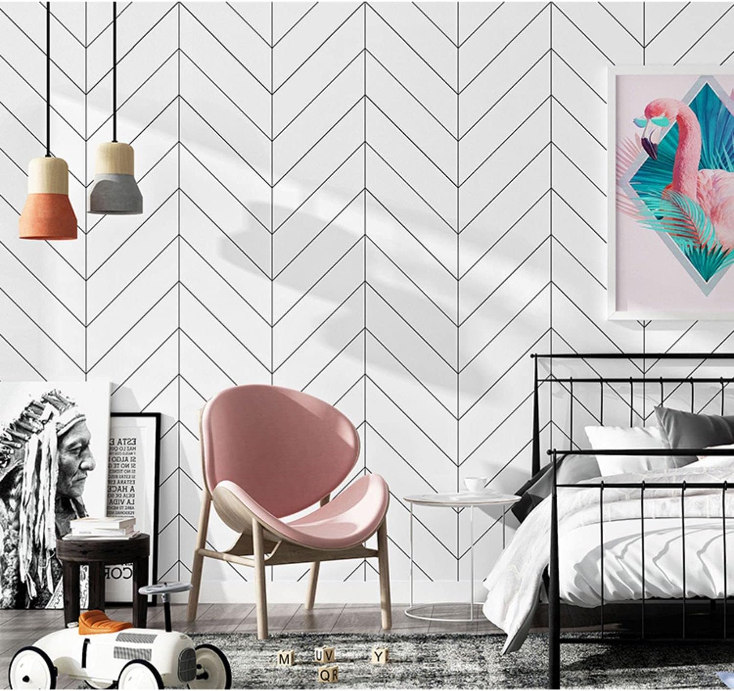 Black and White Wallpaper Peel and Stick Wallpaper Boho Contact Paper Modern Herringbone Wallpaper for Bathroom Bedroom Kitchen Wallpaper Self Adhesive Removable Wallpaper 17.7118 Wall Waterproof