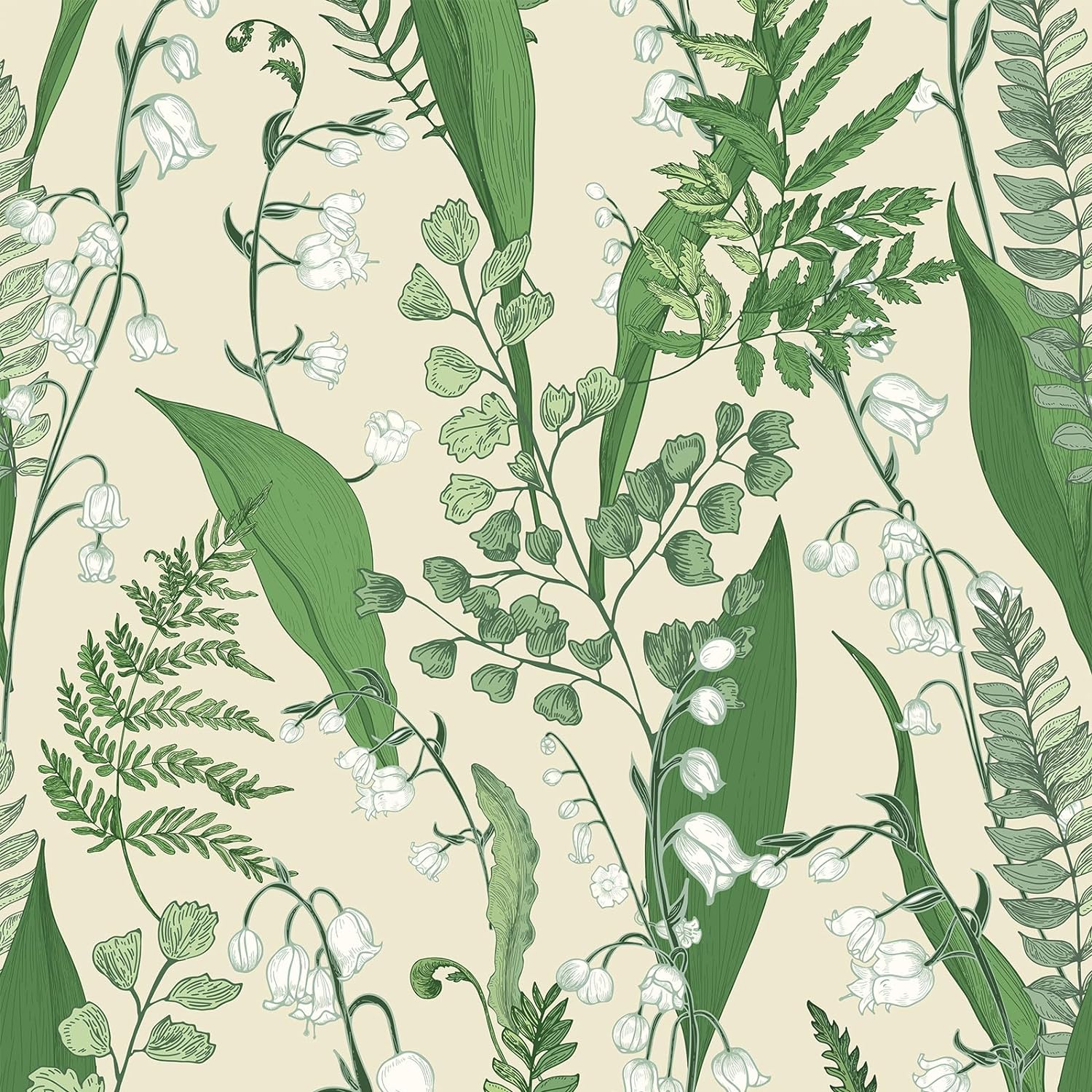 Floral Peel and Stick Wallpaper Leaf Green/Yellow Wallpaper Lily of the Valley Self Adhesive Wallpaper for Bedroom Bathroom Boho Removable Easy Peel Off Wallpaper Stick on Wallpaper Vintage17.3x236