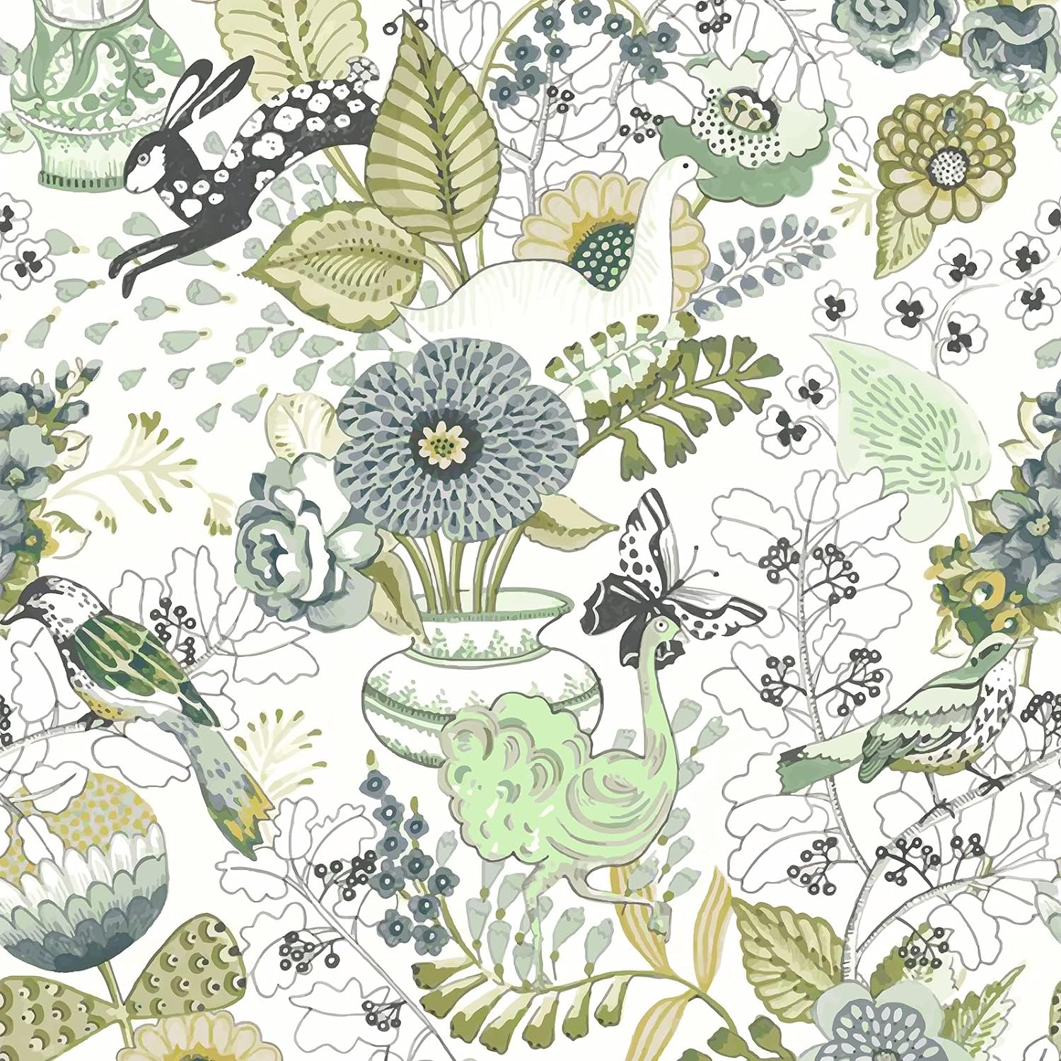 Wudnaye Floral Wallpaper Peel and Stick Wallpaper Floral Kitchen Wallpaper 17.7inch  118.1inch Green Wallpaper Stick and Peel Wallpaper Plants Flower Wallpaper Decorative Contact Paper for Shelves