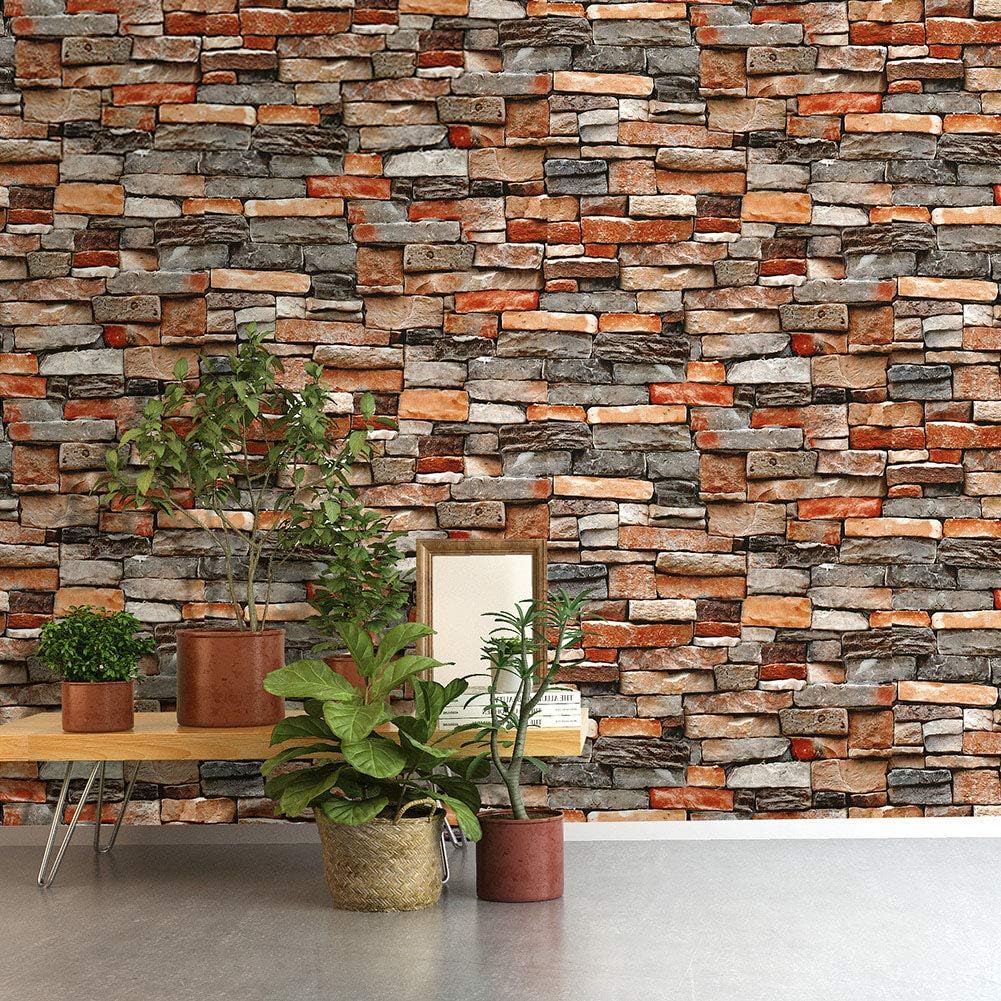 Stone Peel and Stick Wallpaper Rock Wallpaper-Stacked Stone Wallpaper-Faux Brick Wallpaper Stone Self Adhesive Removable Wallpaper Stone Contact Paper Backsplash Fireplace Vinyl Film 17.7118