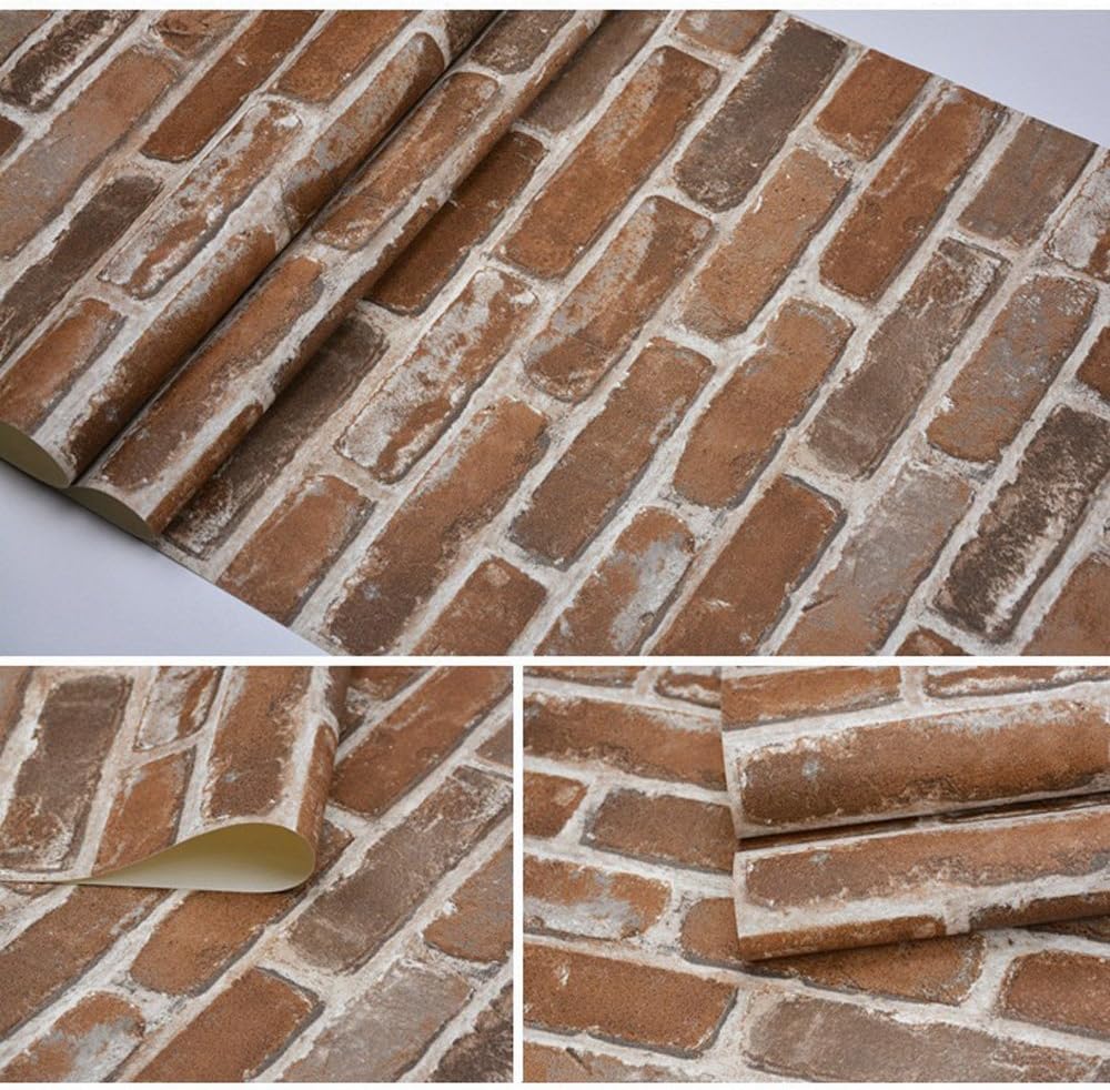 Peel and Stick Brown Brick Wallpaper, Self-Adhesive Wallpaper, Vinyl Waterproof Vintage Wallpaper, Self-Sticking Wallpaper, Contact Paper for House Decoration, No.57103-3