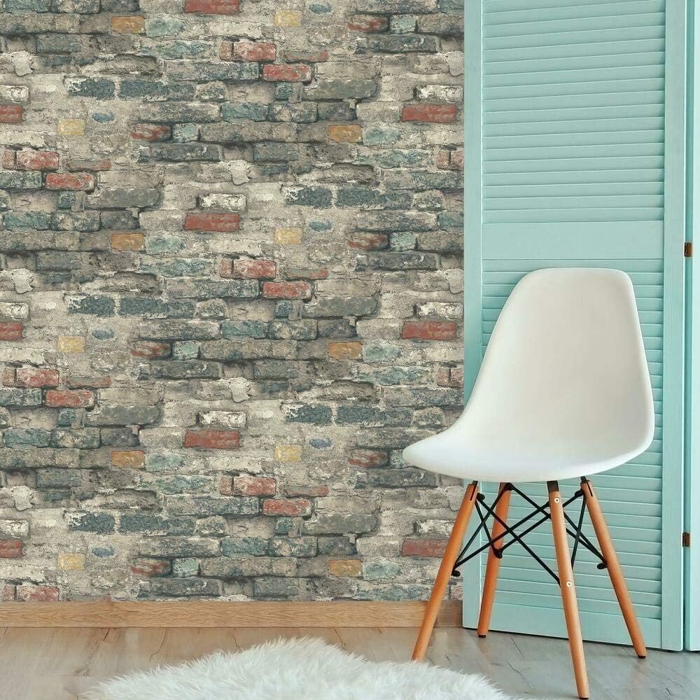 RoomMates RMK11080WP Teal Brick Alley Peel and Stick Wallpaper 20.5 x 16.5 feet