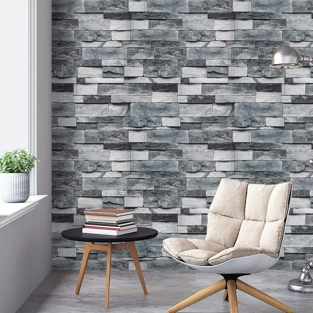 Timeet Grey Brick Wallpaper Peel and Stick Wallpaper Stone Wallpaper 17.7X 118 Self Adhesive Removable Vintage Brick Wall Paper Faux Textured Wallpaper Home Decoration