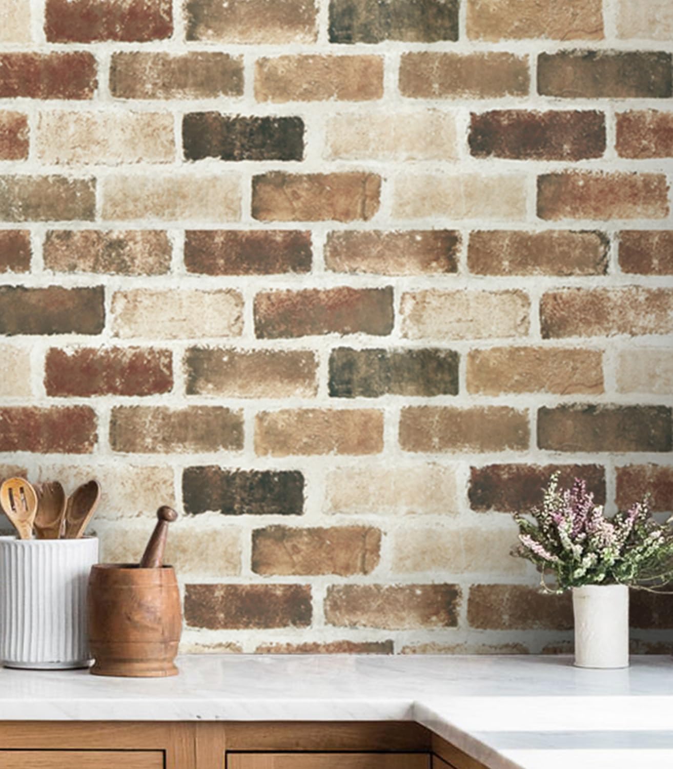 Timeet Brick Wallpaper Peel and Stick Wallpaper Faux Brick Wallpaper 3D Brick Wallpaper Brown Self Adhesive Removable Wallpaper for Wall Backsplash Seasonal Autumn Decor 17.5 x 118.1