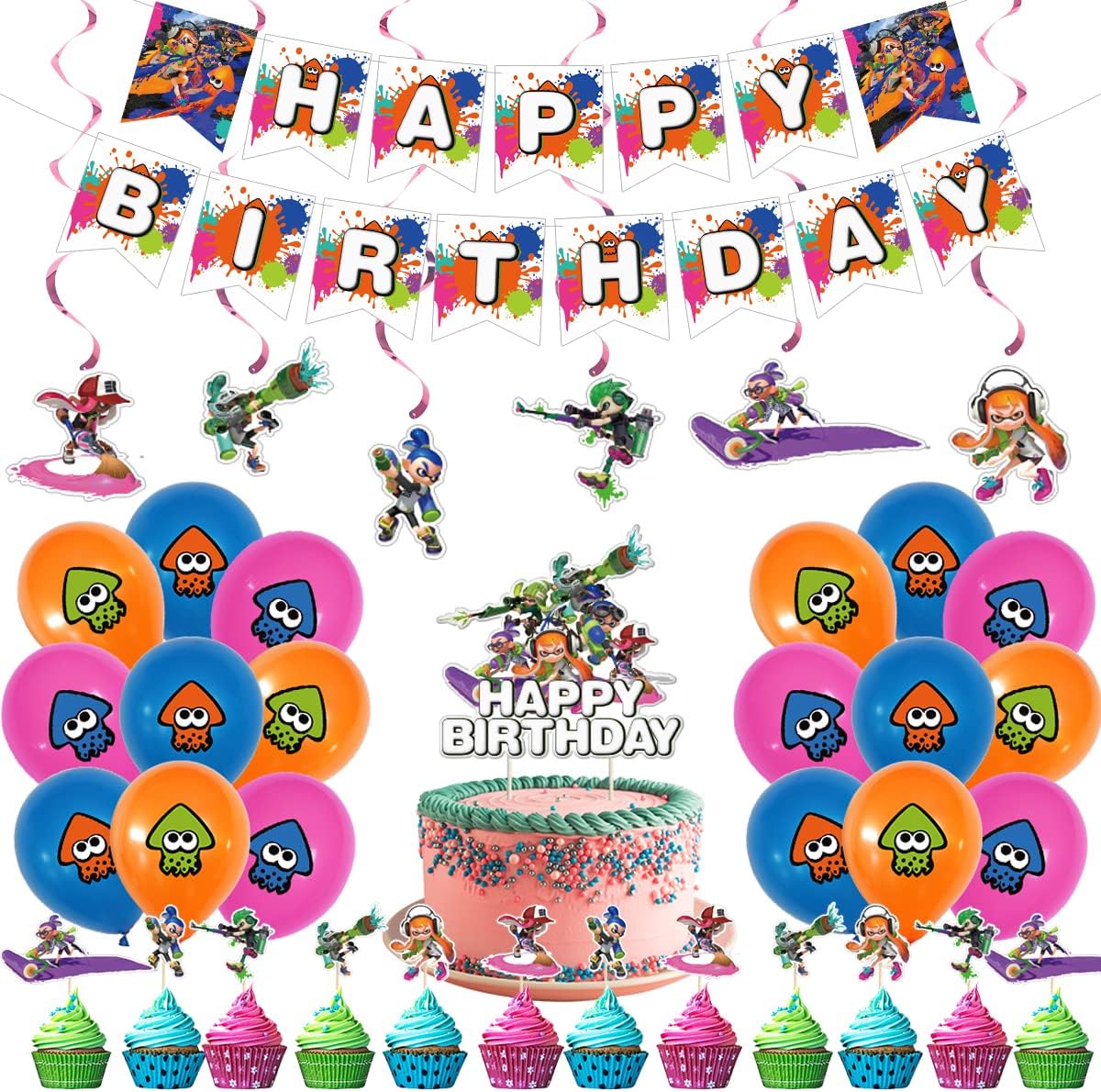 OULUN Birthday Party Supplies For Splatoon ,Splatoon Theme Party Decoration