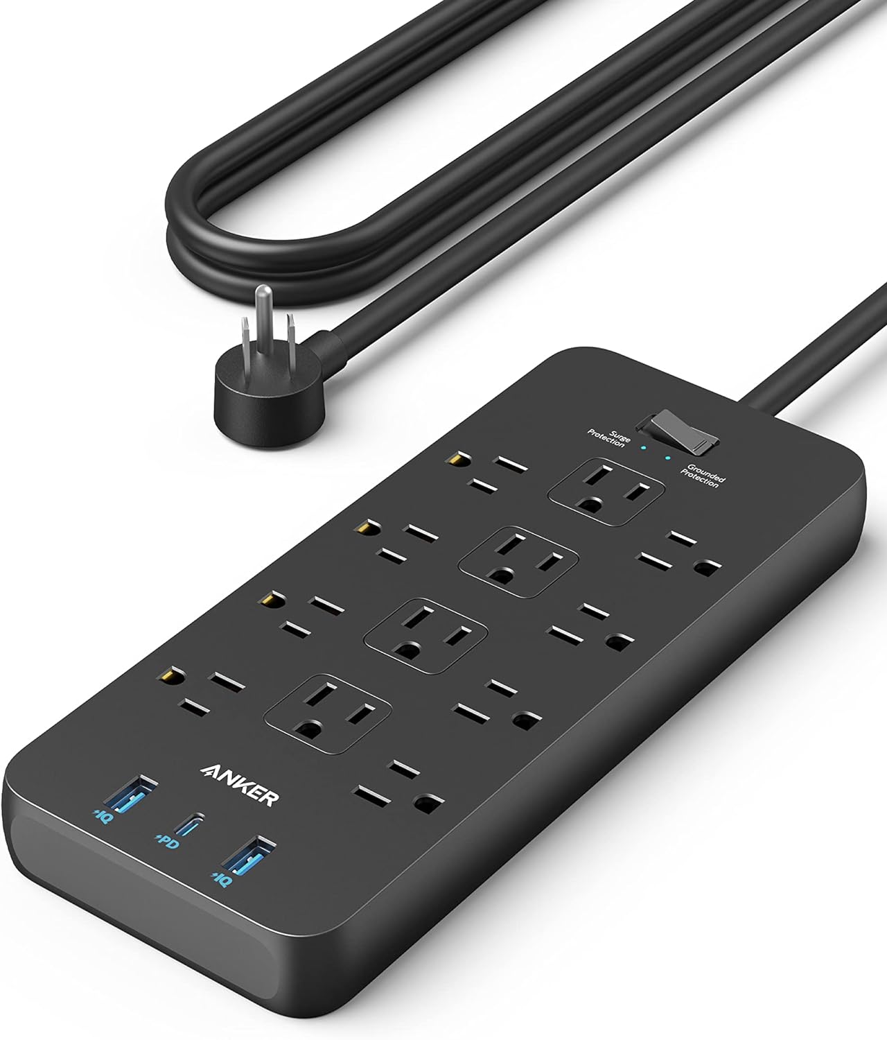 Anker Power Strip with 3 USB PortsSurge Protector (2100J-10ft)12 Outlets with 2 USB A Ports and 1 USB C Port,Works with iPhone 15/15 Plus/15 Pro/15 Pro Max,for Home,Office, TUV Listed