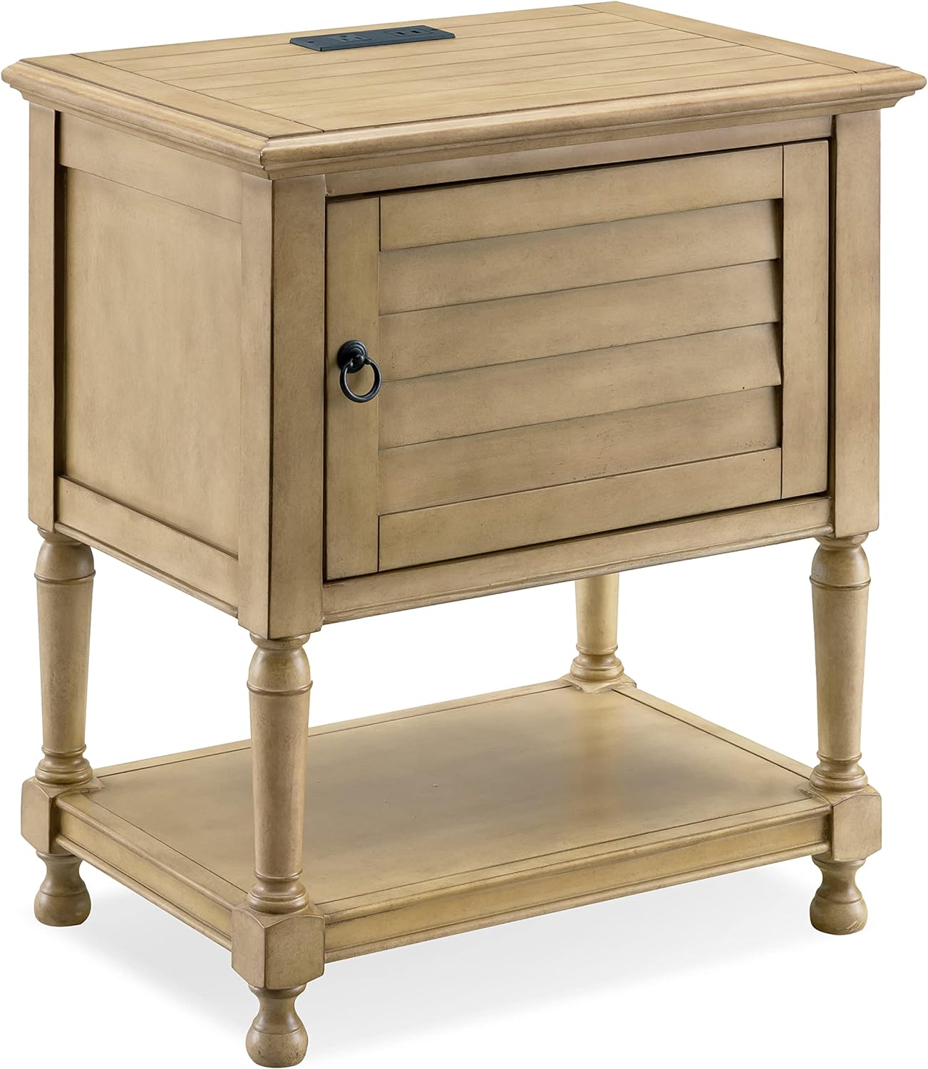 Leick Home 9071-DS Louvered Nightstand Cabinet with USB-C Fast Charging, A/C and USB Port, Desert Sand