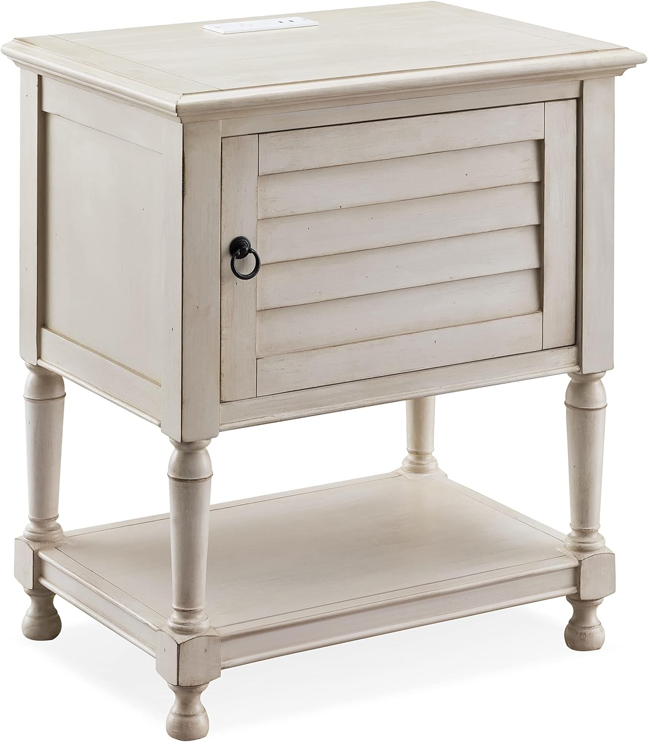 Leick Home Louvered Nightstand Cabinet with A/C and USB Port, 23 L x 16 W x 28 H, White