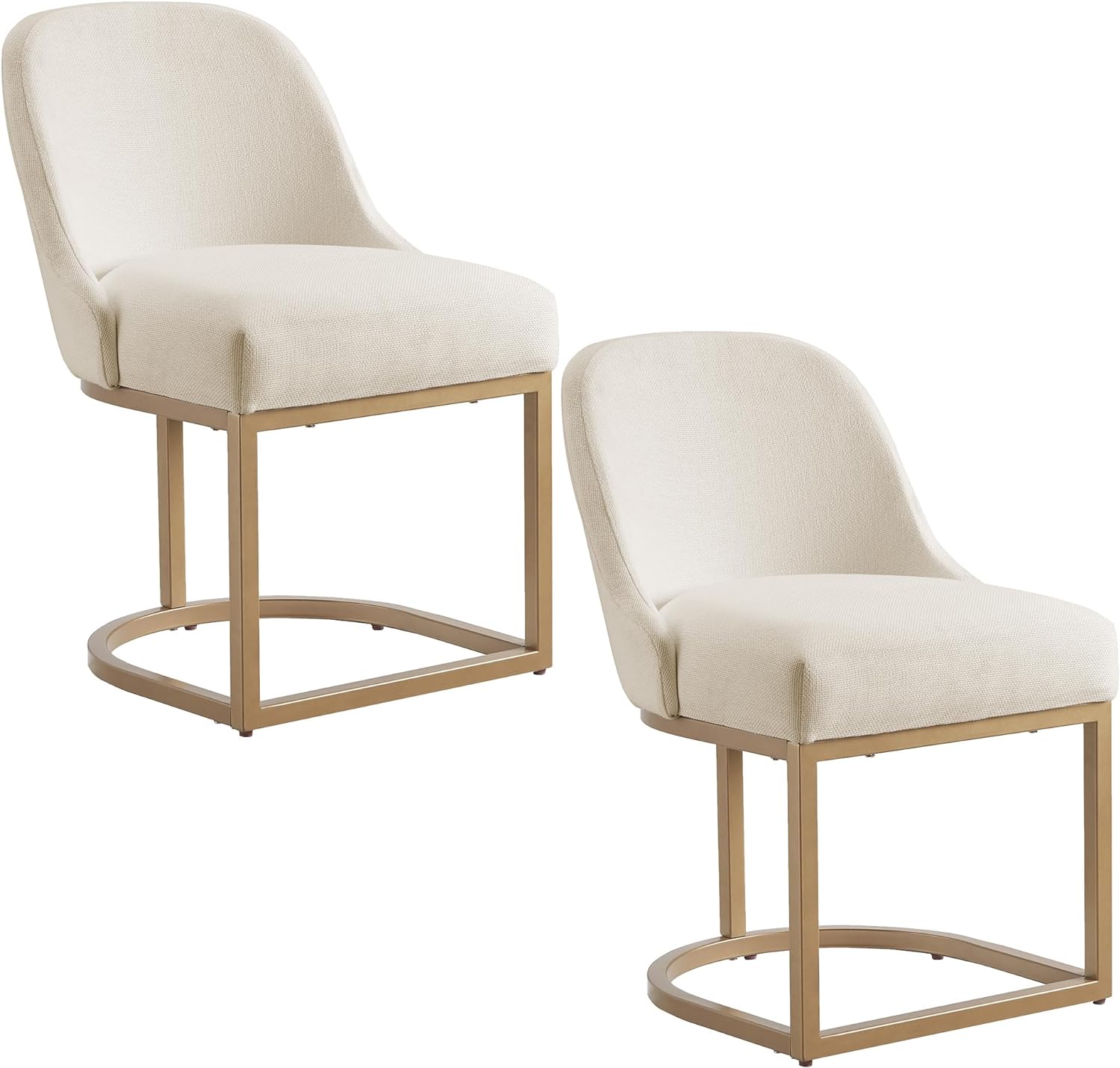 Leick Home 214486 Barrelback Dining Chair with Metal Base, Set of 2, for Dining Room, Modern White Linen Seat and Gold Metal Base