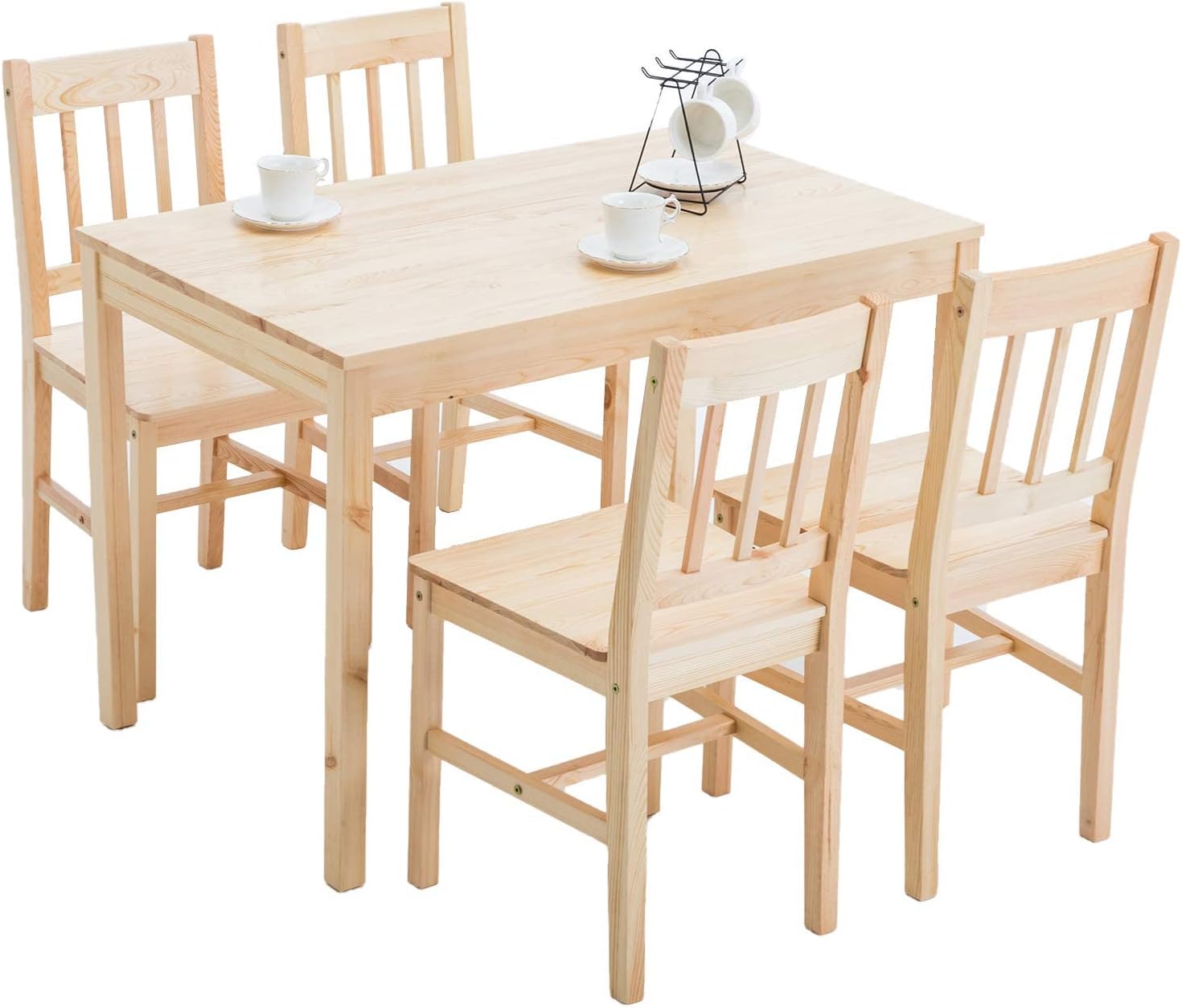 Alohappy Dining Table Set for 4, Pine Wood Kitchen Table Dining Table and Chairs Set 5PCS for 4 Person for Kitchen Dining Room Living Room