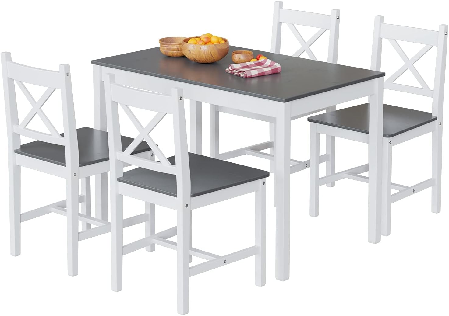 Alohappy 5 Piece Kitchen Table Set for Dining Room, Modern Rectangular Dining Table with 4 Chairs, Furniture, Space-Saving & Easy Assembly (Grey)