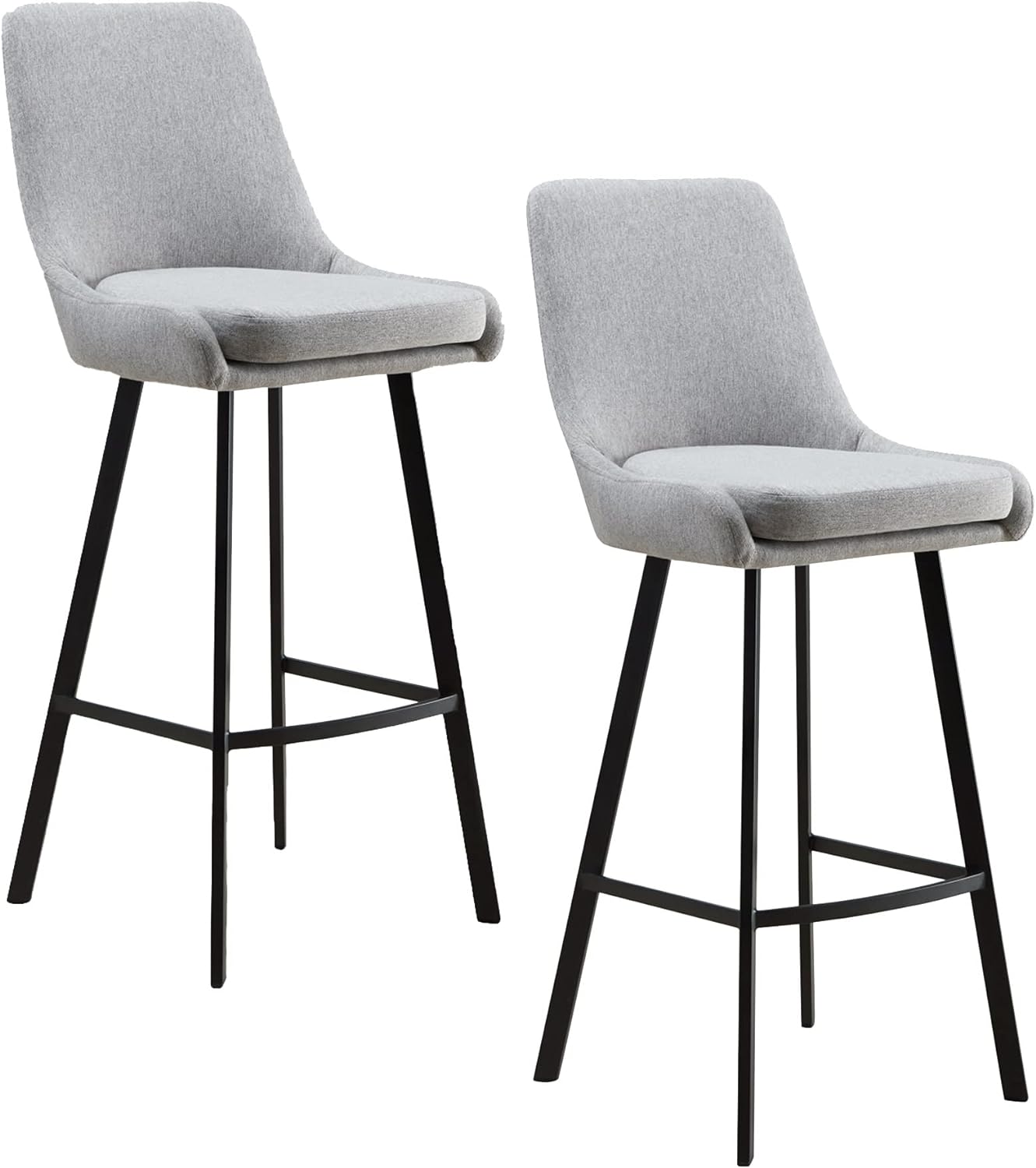 Leick Home 10145-BLGL Upholstered Back Bar Stool Height with Steel Base, Set of 2, for Elevated Kitchen Counters, High Top Tables, and Bars, Gray/Black