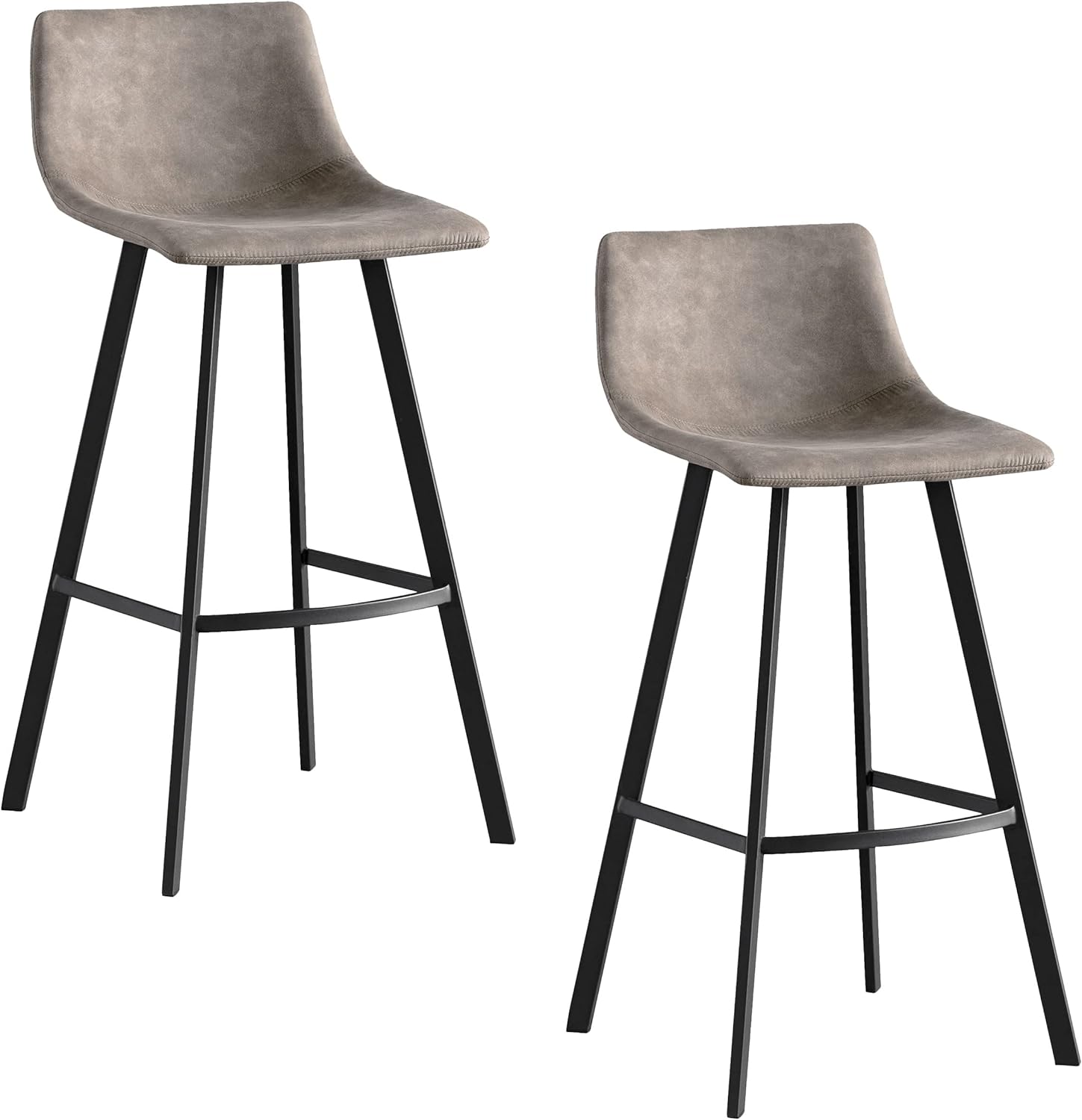 Leick Home 10137BL/GR Upholstered Steel Base Microfiber Bar Stool, Set of 2, for Elevated Kitchen Counters, High Top Tables, and Bars, Dapple Gray and Matte Black