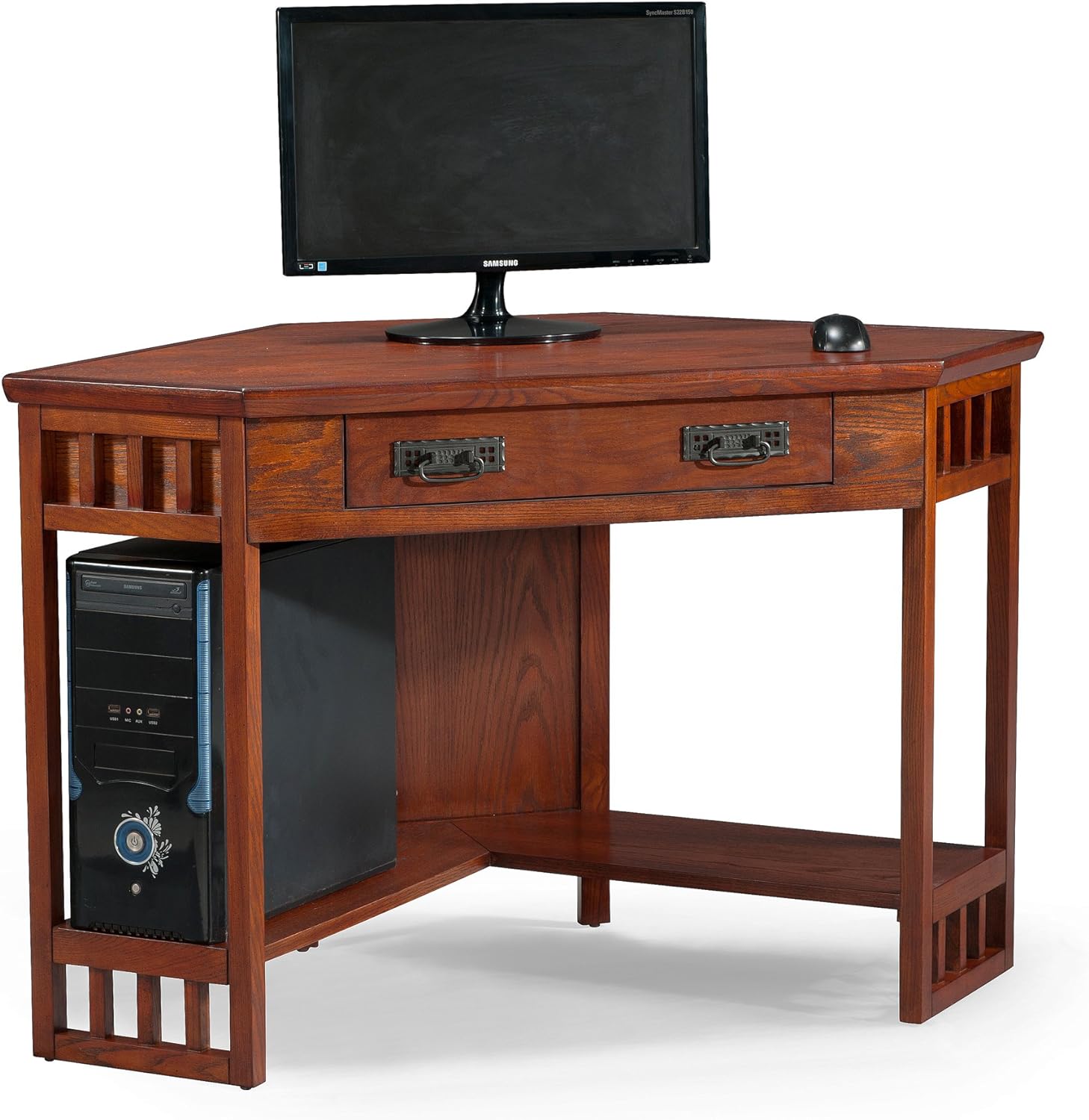 Leick Home SINCE 1910 Corner Computer and Writing Desk, Mission Oak Finish, FURNITURE