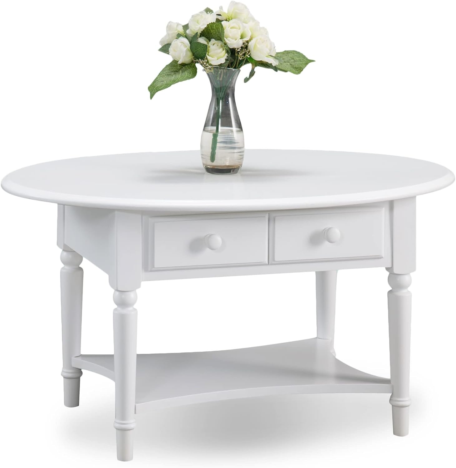 Leick Coastal Oval Coffee Table with Shelf, Orchid White