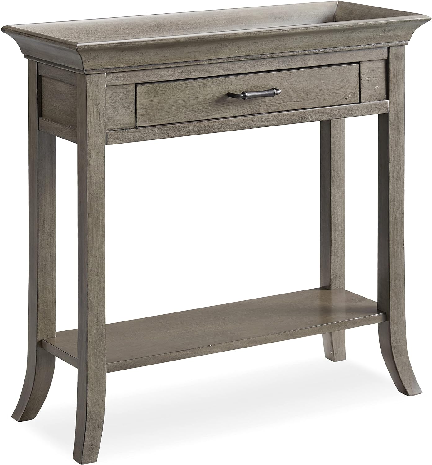 Leick Home 10127-GR Traditional Tray Edge Console Table Hall Stand with Shelf, Smoke Gray-wash