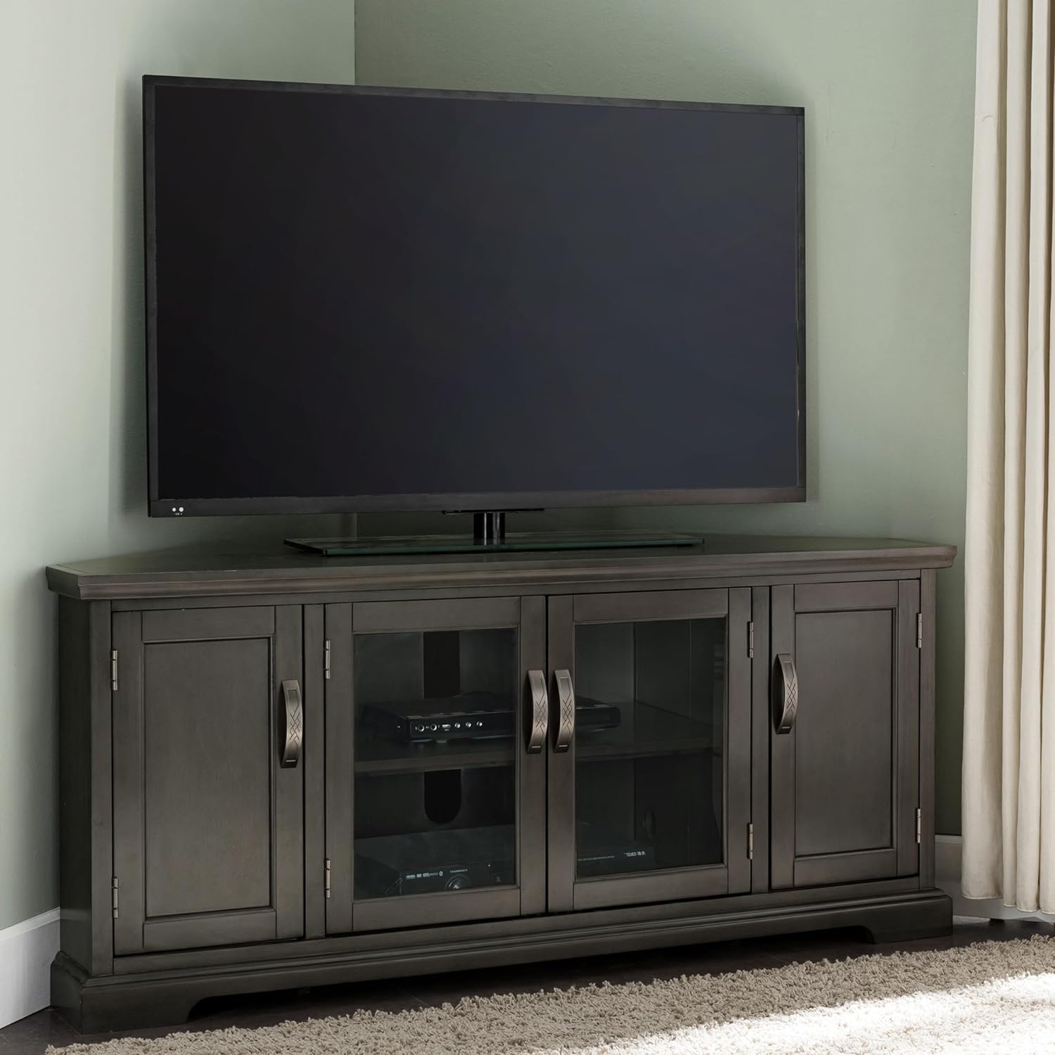 Leick Home 84386 Corner TV Stand with Enclosed Storage For 65 TV', Riverstone Gray