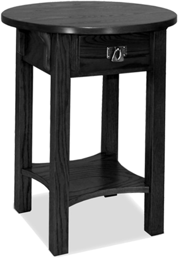 Leick Home 9056-SL Mission One Drawer Anyplace Round Side Table with Shelf, Slate 18 in x 18 in x 24 in