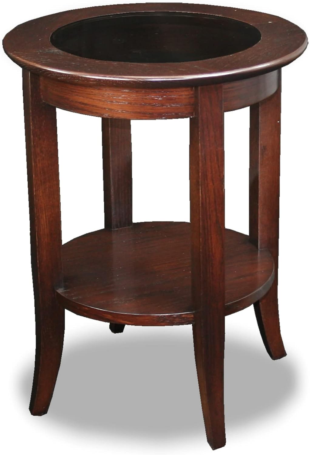 Leick Home 10036 Round Top Side Table with Shelf, FURNITURE, Chocolate Cherry and Tinted Glass