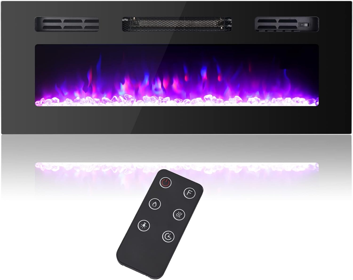 36 Electric Fireplace Insert 750/1500W Stove Heater for TV Stand with Recessed Mounted, 3 Colors Flame, 5 Levels Adjustable Flame Brightness, Timer Setting, Remote Control Fireplace Heater (Black)