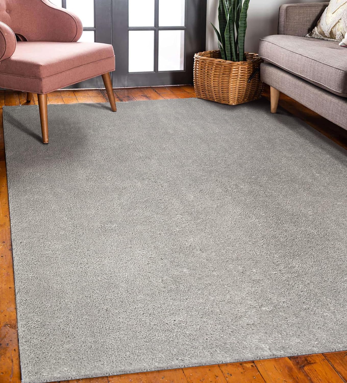 Leick Home 595967 Dagen Soft Shag Modern Rug Solid Gray Living Room Bedroom Area Rug Rectangle 7'10 x 10'